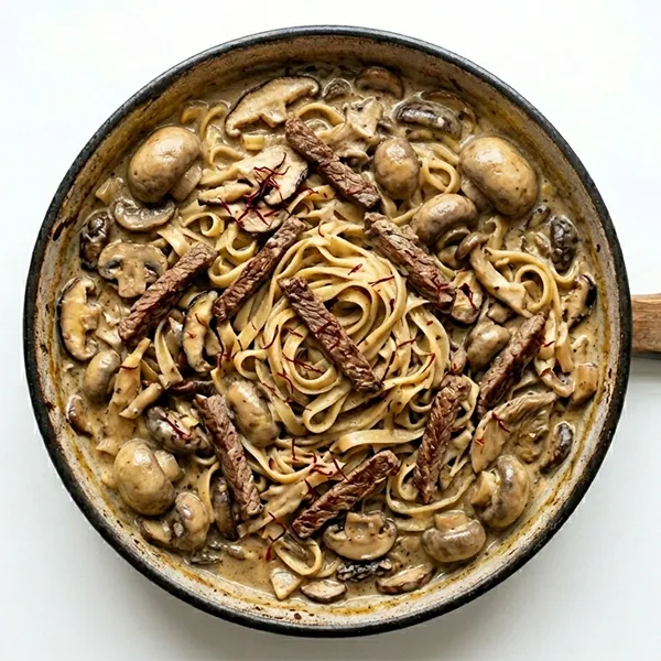 Mix Mushroom Beef Stroganoff With Fettuccini